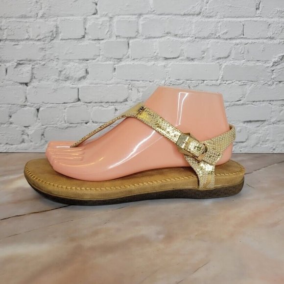 Volatile Shoes - Volatile Reece Sandals Gold Womens Size 8 T-Strap Metallic Snakeskin Print Flats
